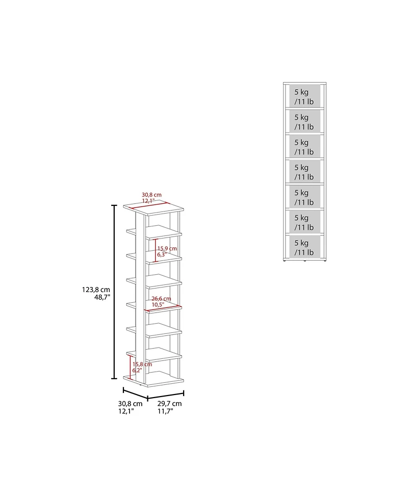 Fm Furniture Ivonny 7 Tier Tall Vertical Shoe Rack, Freestanding Organizer with Open Shelves, Wenge