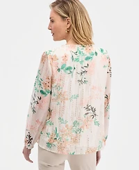 Jm Collection Women's Printed Foiled Ruffle Blouse, Macy's Exclusive