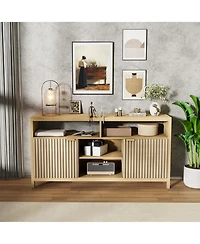 gaomon Fluted Tv Stand for 65 Tv, Mid Century Modern Entertainment Enter with Storage, Slim Tall Wood Media Console Table Living