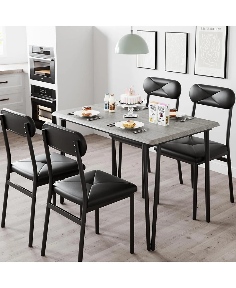 gaomon Dining Table Set for 4, Kitchen Chairs of Industrial Room with 4 Upholstered
