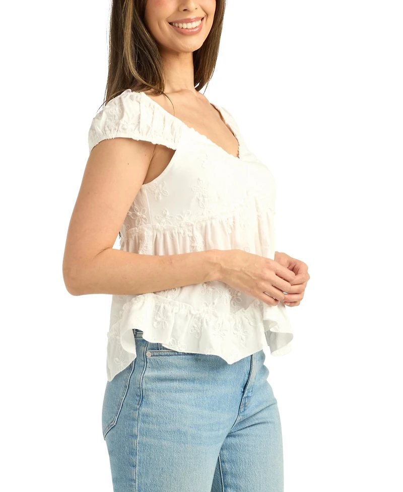 Bcx Women's Embroidered V-Neck Top