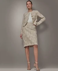 Donna Karan New York Womens Cropped Button Front Jacket Knee Length Skirt