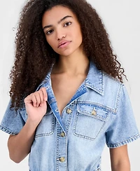 Celebrity Pink Juniors' Denim Short-Sleeve Romper