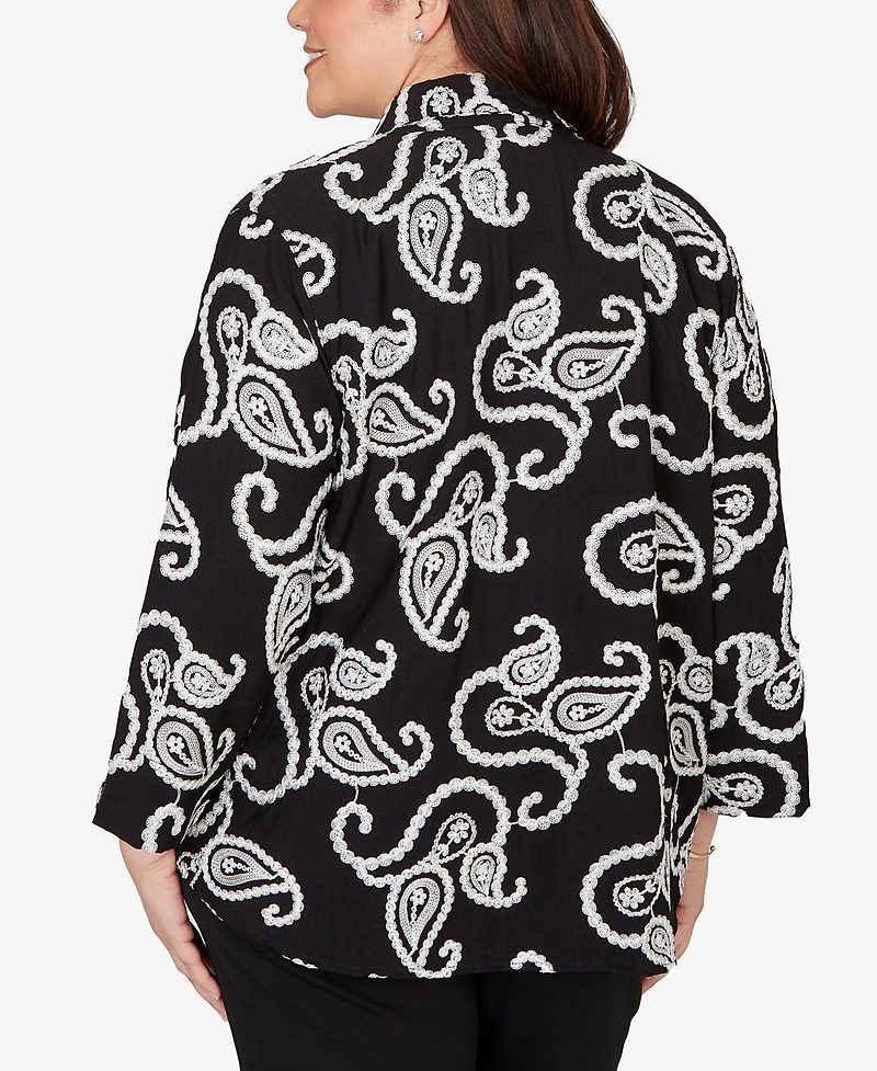 Alfred Dunner Plus Crowd Pleaser Paisley Embroidered Two One Top with Necklace