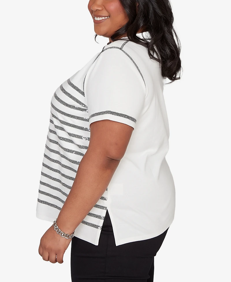 Alfred Dunner Plus Crowd Pleaser Flower Sequin Lace Border Top