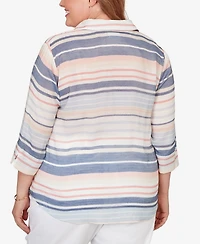 Alfred Dunner Plus Port Side Textured Stripe Button Front Top