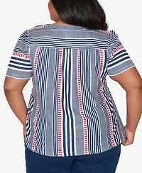 Alfred Dunner Plus Port Side Spliced Mixed Stripe Flutter-Sleeve Top