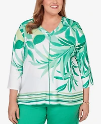 Alfred Dunner Plus Resort Living Artisan Leaf Bordered Top