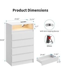 Gaomon 4 Drawer Dresser with Charging Station and Led Lights, Modern Chest of Drawers with Power Outlet, Organizer Cabinet for Bedroom, Living Room