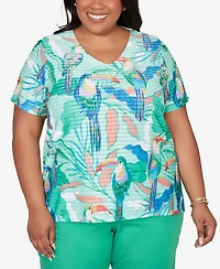 Alfred Dunner Plus Resort Living Toucan Textured Short-Sleeve Top