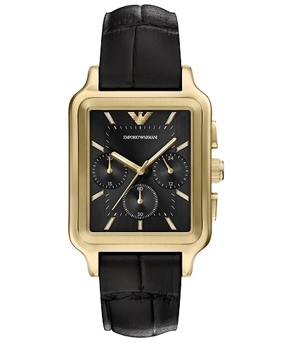 Emporio Armani Men's Quartz Chronograph Black Leather Watch, 38mm