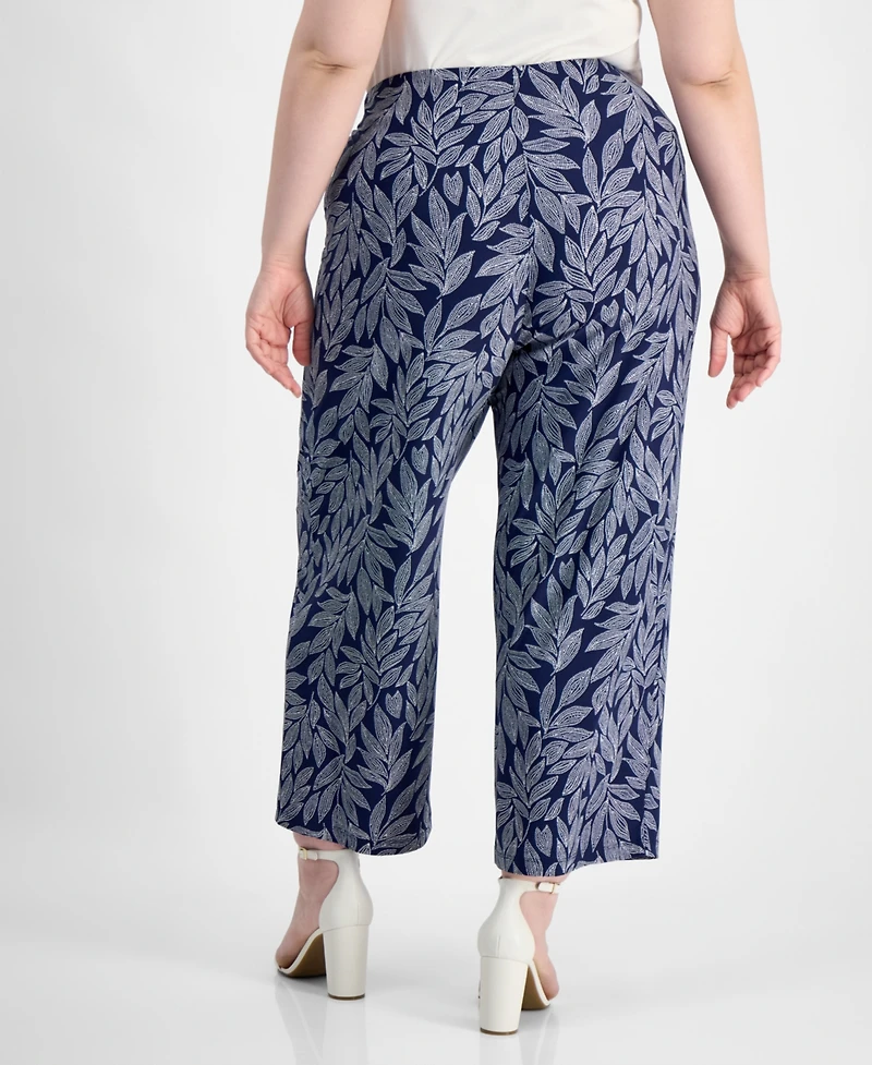 Anne Klein Essentials Plus Wide-Leg Cropped Pull-On Pants