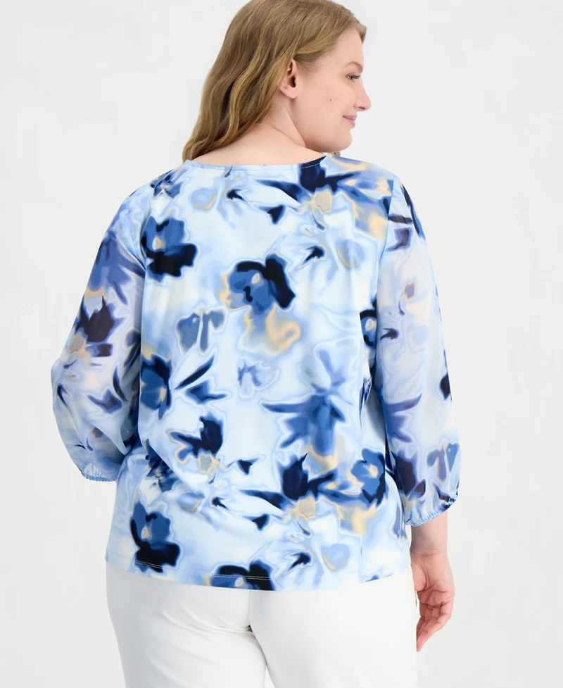 Anne Klein Plus Size Cascade Ruffle-Front Blouse