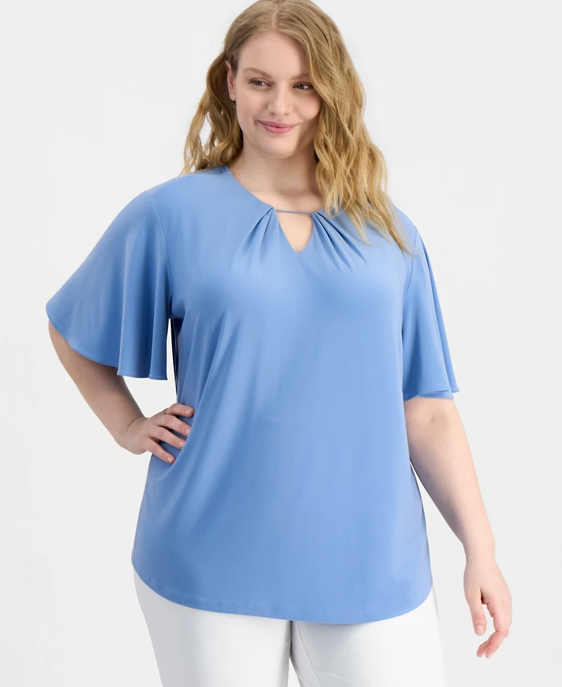 Anne Klein Plus Keyhole-Neck Short-Sleeve Top