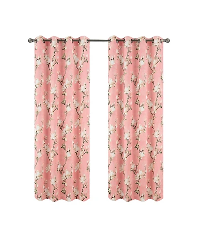 Olivia Gray 100% Polyester 200 Gsm Blossom Printed Blackout Grommet Curtain Panel 54" x 90" Blush