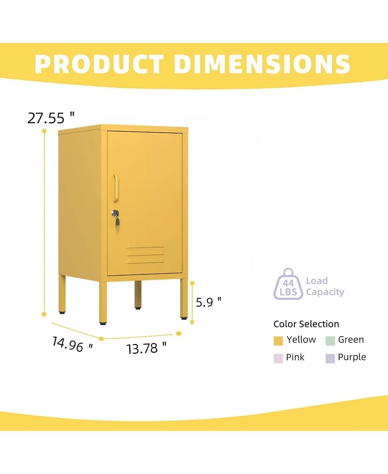gaomon 1 Pc Steel Lockable Door & Shelf Easy Assembly Nightstand