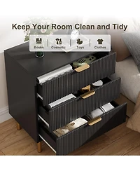 gaomon Modern 3 Drawer Dresser for Bedroom with Gold Handle and Large Drawer, Wood Double Chest of Drawers Storage Organizer Living