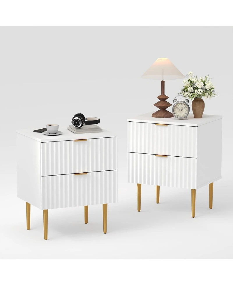 gaomon Charging Station & 2 Drawers, Wood Bedside Table with Usb Ports & Outlets