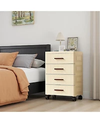 gaomon 4 Tiers Plastic Drawer Storage On Wheels, Storage Chest of Drawers Tall Dresser, Pull Out Storage Bins for Bedroom
