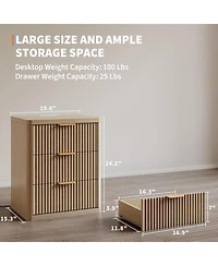 gaomon Fluted Nightstand with Charging Station, Bedside Table with 3 Drawers Storage Space.
