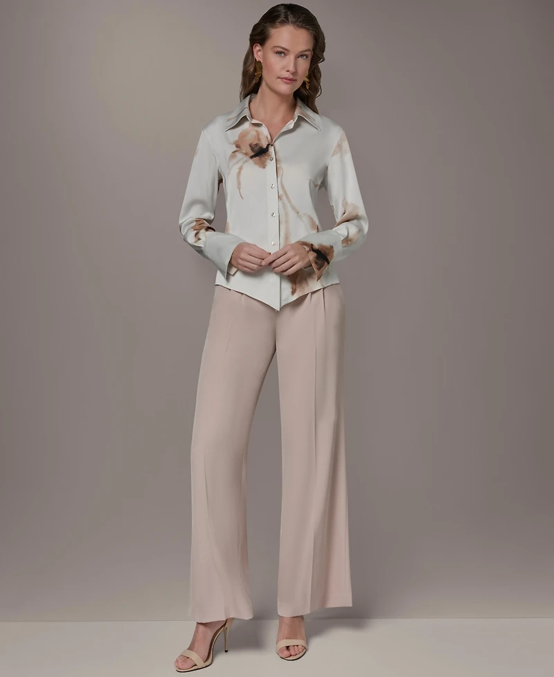 Donna Karan New York Petite Button Front Collared Top