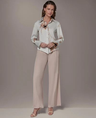 Donna Karan New York Petite Button Front Collared Top