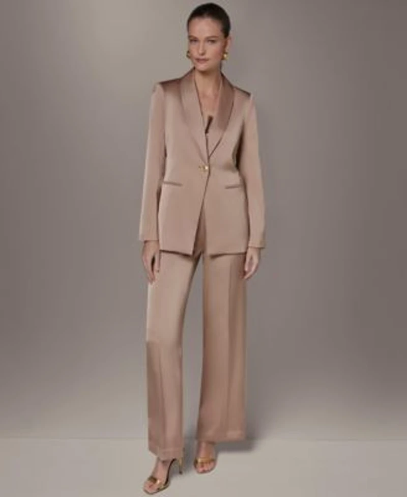 Donna Karan New York Petite Lapel Neck Jacket Wide Leg Pants