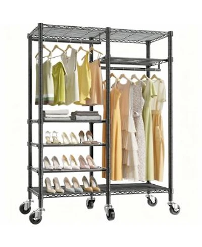 Yigii Heavy Duty Metal Garment Rack 620lb Capacity 6 Tiers Adjustable Shelves Lockable Wheels Easy Assembly