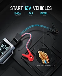 Sugift Portable 4-in-1 Car Jump Starter 1000A, 150 Psi Air Compressor, Handheld Vacuum, Led Emergency Light, Power Bank