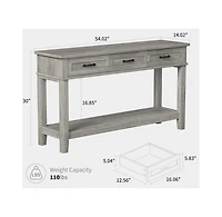 gaomon Farmhouse Entryway Table, 2 Tier Console Table with 3 Storage Drawers, 54" Wooden Sofa for Living Room