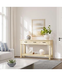 gaomon Farmhouse Entryway Table, 2 Tier Console Table with 3 Storage Drawers, 54" Wooden Sofa Table for Entryway Living Room