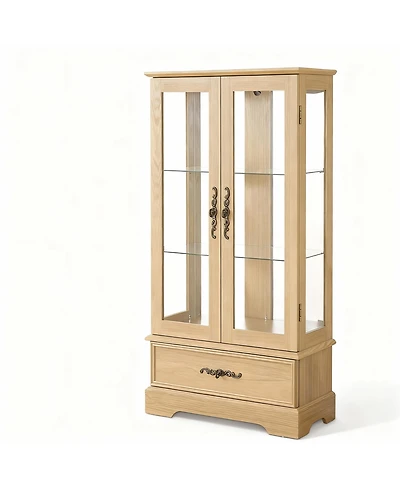 Yigii Antique Display Cabinet with Lighted Glass Doors and Mirrored Panel