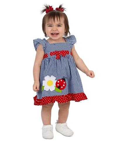 Rare Editions Baby Girls' Navy Flower Applique Round Neck Dress and Panty, 2-Piece Set