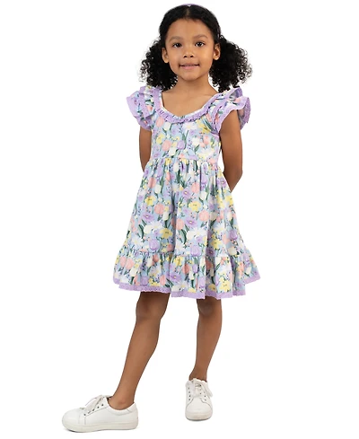 Rare Editions Girls' 2T-6X Peri Printed Square Neck Dress