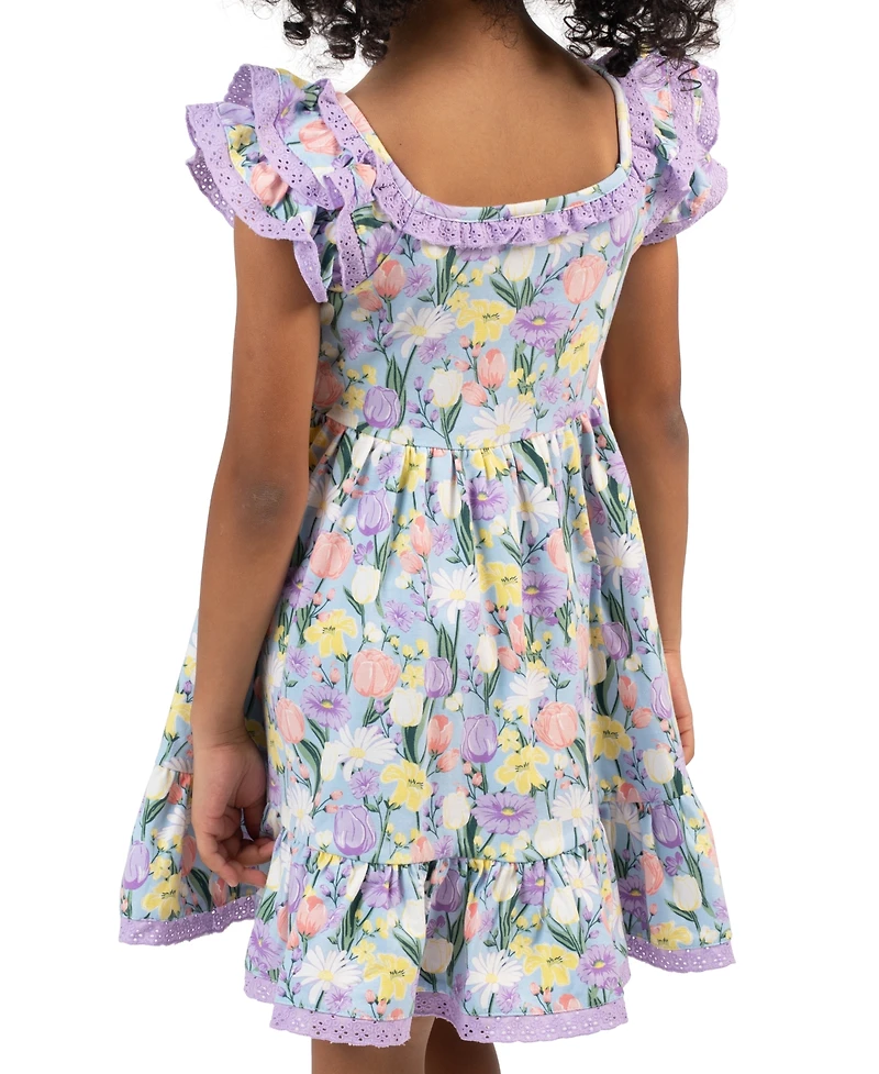 Rare Editions Girls' 2T-6X Peri Printed Square Neck Dress