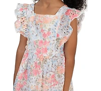 Rare Editions Girls' 2T-6X Printed Eyelet Square Neck Ruffle Dress