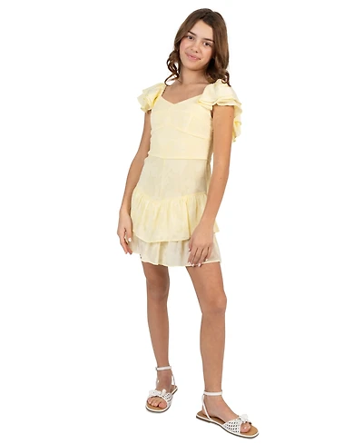 Rare Editions Girls' 7-16 Organza Flutter-Sleeve Sweetheart Dress