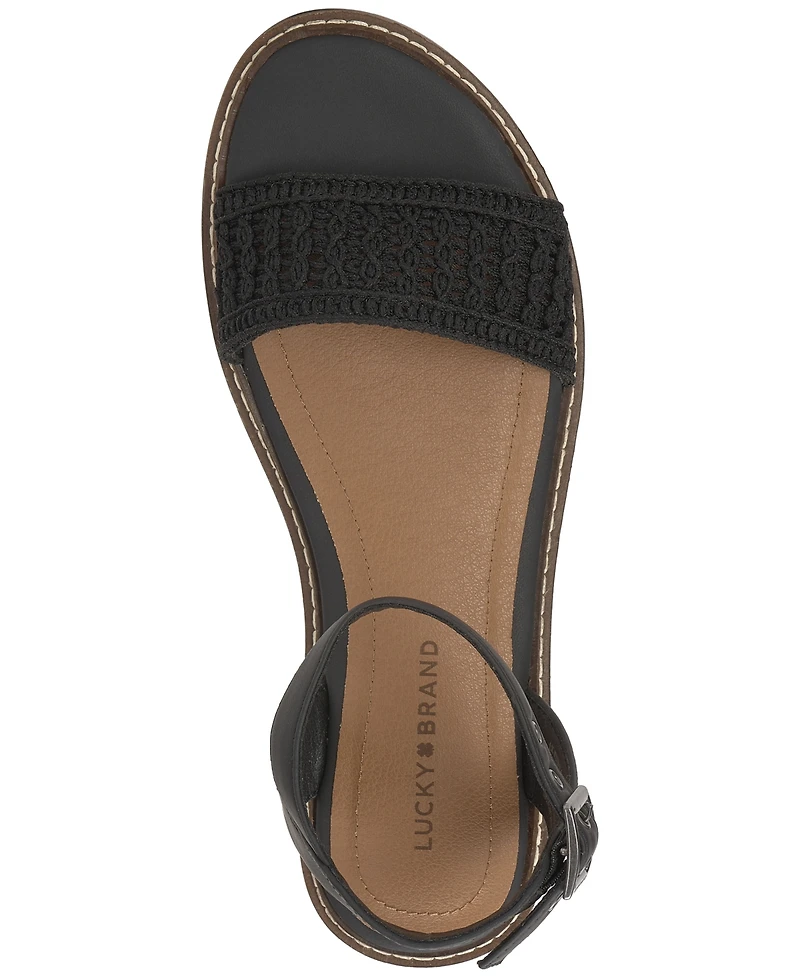 Lucky Brand Women's Kimaya Crochet Ankle-Strap Flat Sandals