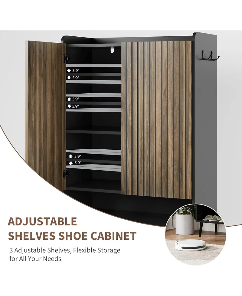 gaomon Large Shoe Cabinet with Doors – 6-Tier Shoe Organizer with 2 Doors and Extra Hooks, Freestanding Shoe Storage for Hallway, Entryway