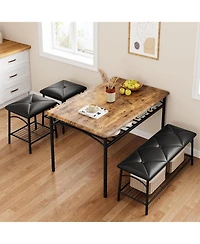 gaomon Dining Table Set for 4 with Benche/Stools Kitchen Table Set with Storage Shelves Dining Table Set with Pu Cusion Dining Room Furniture