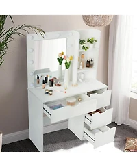 gaomon Vanity Desk Table with Mirror/Charging Station/3 Lighting Modes Adjustable Brightness Lights