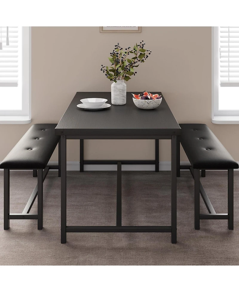 gaomon Dining Table Set for 4 Kitchen Table with Benches Rectangular Dining Room Table Set with 2 Upholstered Benches 3 Piece Dining Table Set Retro