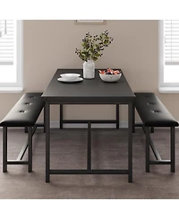 gaomon Dining Table Set for 4 Kitchen Table with Benches Rectangular Dining Room Table Set with 2 Upholstered Benches 3 Piece Dining Table Set Retro