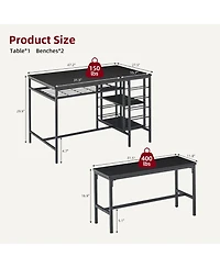 gaomon Dining Table Set for 4 Kitchen Table with 2 Benches Rectangular Dining Room Table Set with Wine Rack and Storage Shelf 3 Piece Dining Table Set