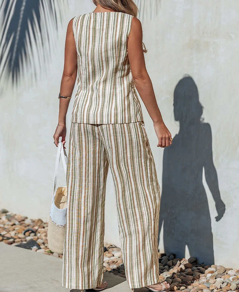 Cupshe Women's Striped Sleeveless Vest & Straight-Leg Pants Matching Set