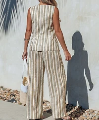 Cupshe Women's Striped Sleeveless Vest & Straight-Leg Pants Matching Set