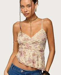 Edikted Women's Paisley Asymmetric Ruched Wrap Top