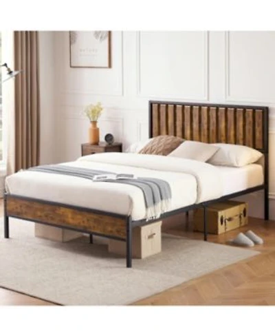 Gaomon Full Bed Frame With Wood Headboard Platform Metal Bed Frame Queen With 14 Heavy Duty Steel Slats More Sturdy Noise Free No Box Spring