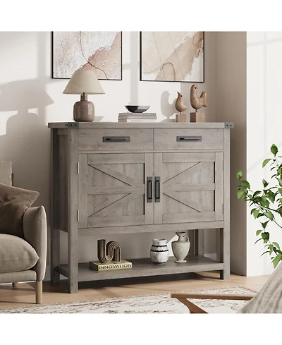 gaomon Farmhouse Console Table with 2-Door & 2 Drawers, Wood Coffee Bar Cabinet Sofa Table, Entryway Table with 2 Storage Cabinets, Farmhouse Buffet