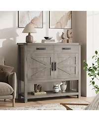gaomon Farmhouse Console Table with 2-Door & 2 Drawers, Wood Coffee Bar Cabinet Sofa Table, Entryway Table with 2 Storage Cabinets, Farmhouse Buffet